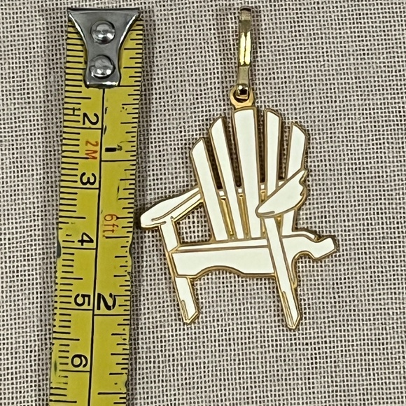 WM Spear 1997 Handmade Gold Tone & Cream Enamel Adirondack Chair Pendant - Picture 3 of 7